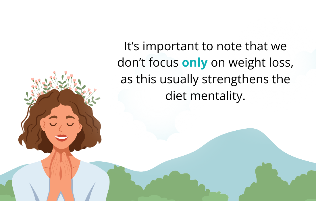 quote card: it's important to note that we don't focus only on weight loss, as this usually strengthens the diet mentality.