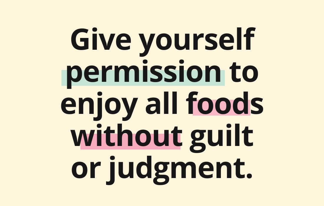 quote card: give yourself permission to enjoy all foods without guilt or judgement